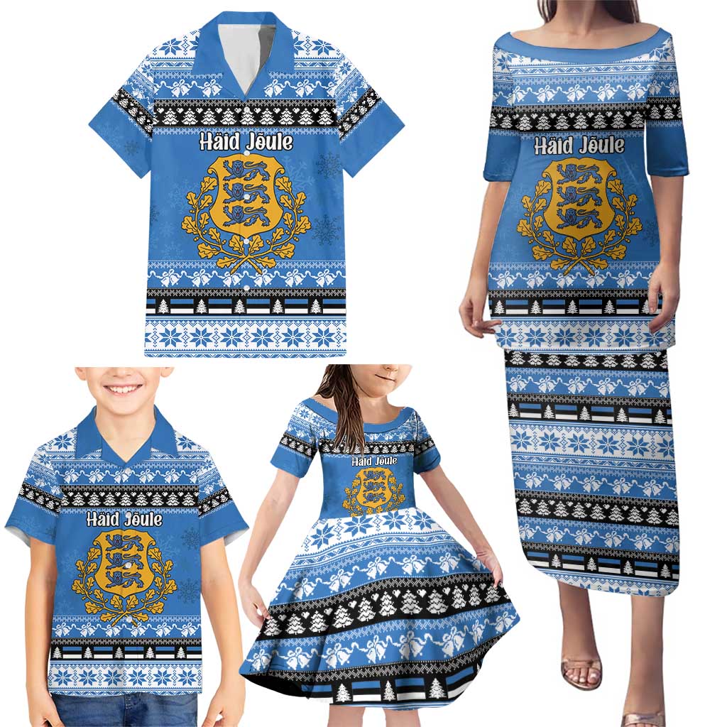 Estonia Christmas Family Matching Puletasi and Hawaiian Shirt Coat Of Arms Haid Joule - Wonder Print Shop
