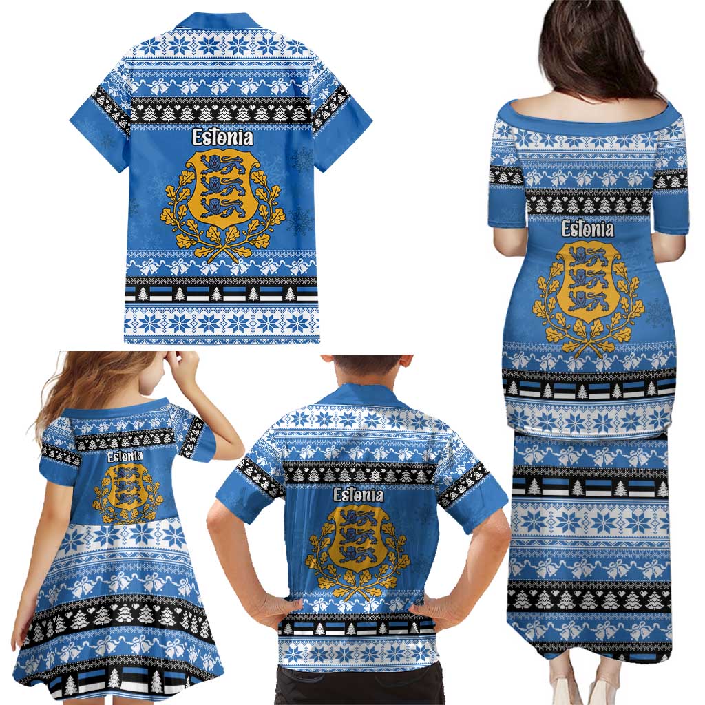 Estonia Christmas Family Matching Puletasi and Hawaiian Shirt Coat Of Arms Haid Joule - Wonder Print Shop