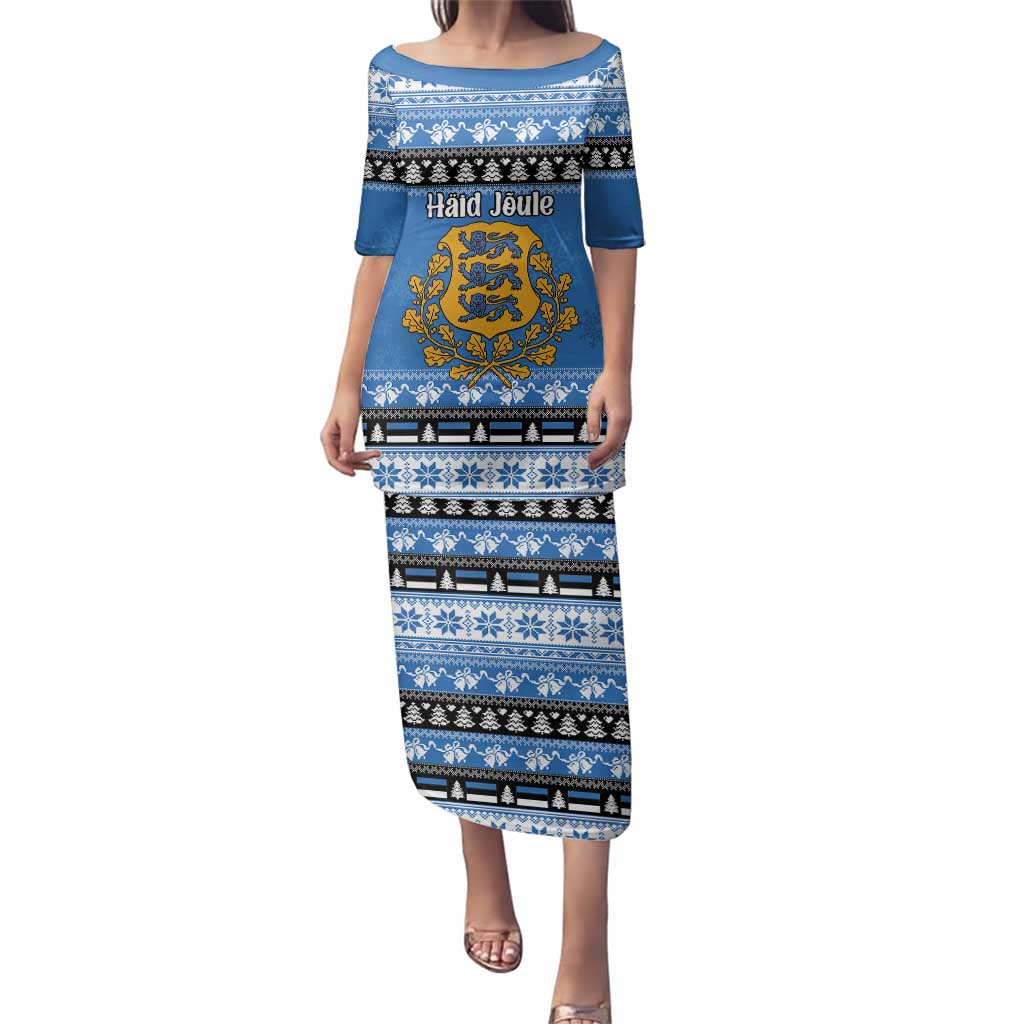 Estonia Christmas Family Matching Puletasi and Hawaiian Shirt Coat Of Arms Haid Joule - Wonder Print Shop