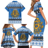 Estonia Christmas Family Matching Short Sleeve Bodycon Dress and Hawaiian Shirt Coat Of Arms Haid Joule - Wonder Print Shop