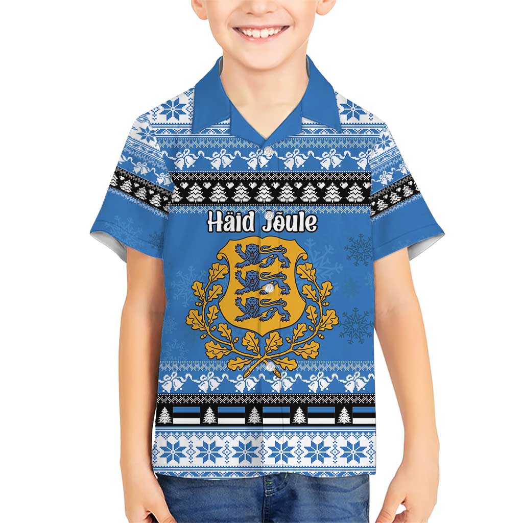 Estonia Christmas Family Matching Short Sleeve Bodycon Dress and Hawaiian Shirt Coat Of Arms Haid Joule - Wonder Print Shop