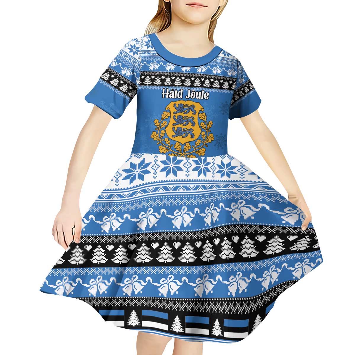 Estonia Christmas Kid Short Sleeve Dress Coat Of Arms Haid Joule - Wonder Print Shop