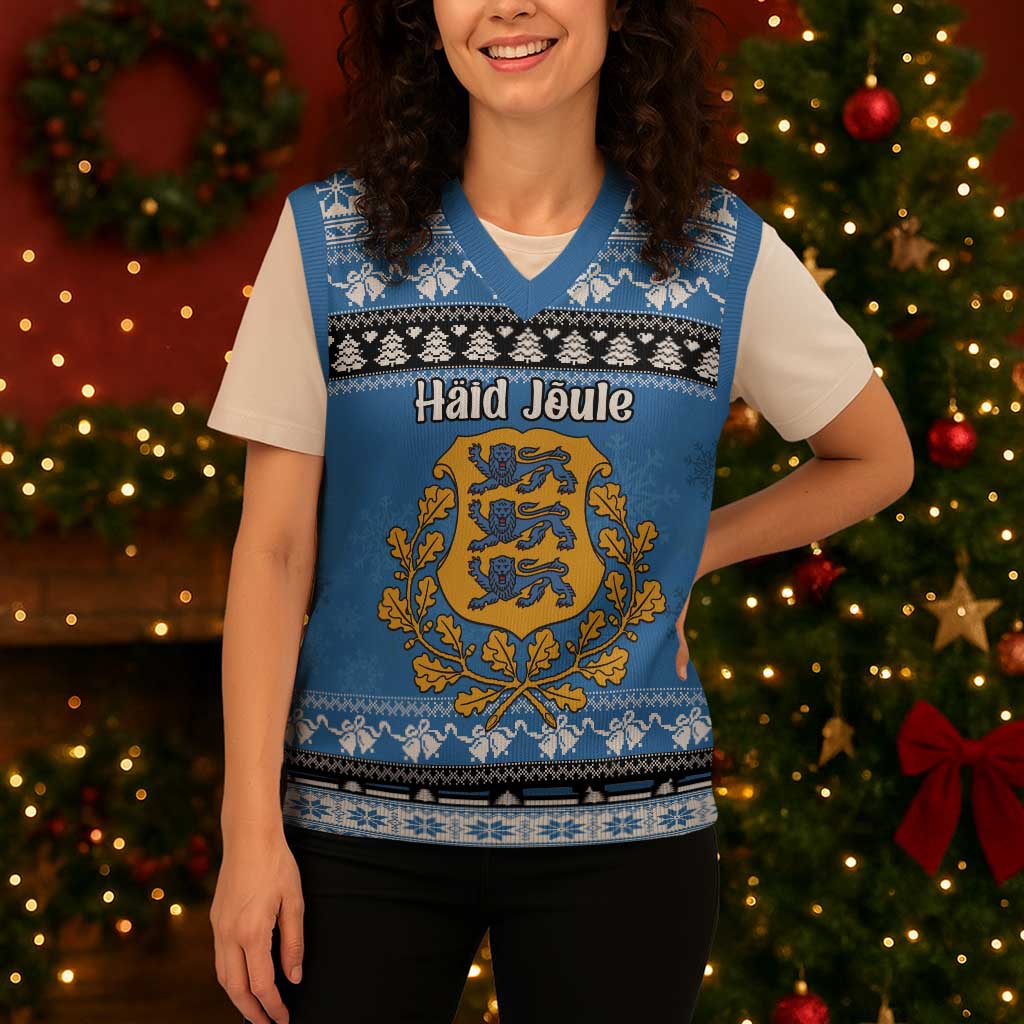 Estonia Christmas Knitted V-Neck Vest Coat Of Arms Haid Joule - Wonder Print Shop