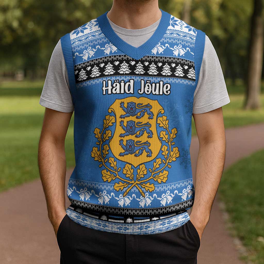 Estonia Christmas Knitted V-Neck Vest Coat Of Arms Haid Joule - Wonder Print Shop