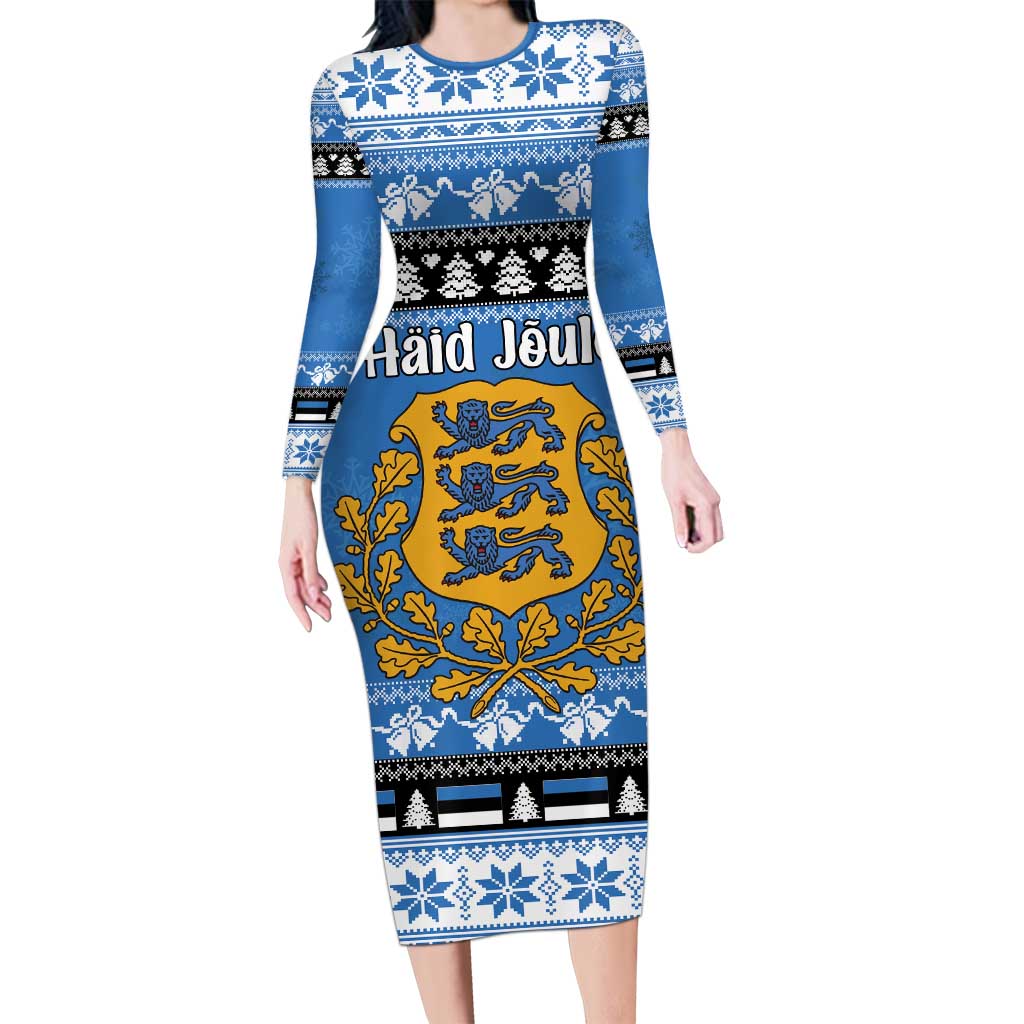 Estonia Christmas Long Sleeve Bodycon Dress Coat Of Arms Haid Joule - Wonder Print Shop