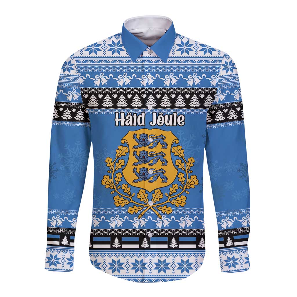 Estonia Christmas Long Sleeve Button Shirt Coat Of Arms Haid Joule - Wonder Print Shop