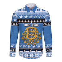 Estonia Christmas Long Sleeve Button Shirt Coat Of Arms Haid Joule - Wonder Print Shop
