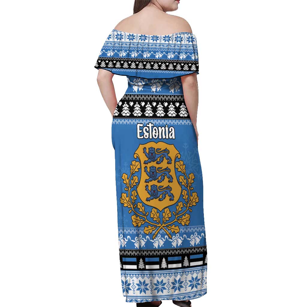 Estonia Christmas Off Shoulder Maxi Dress Coat Of Arms Haid Joule - Wonder Print Shop