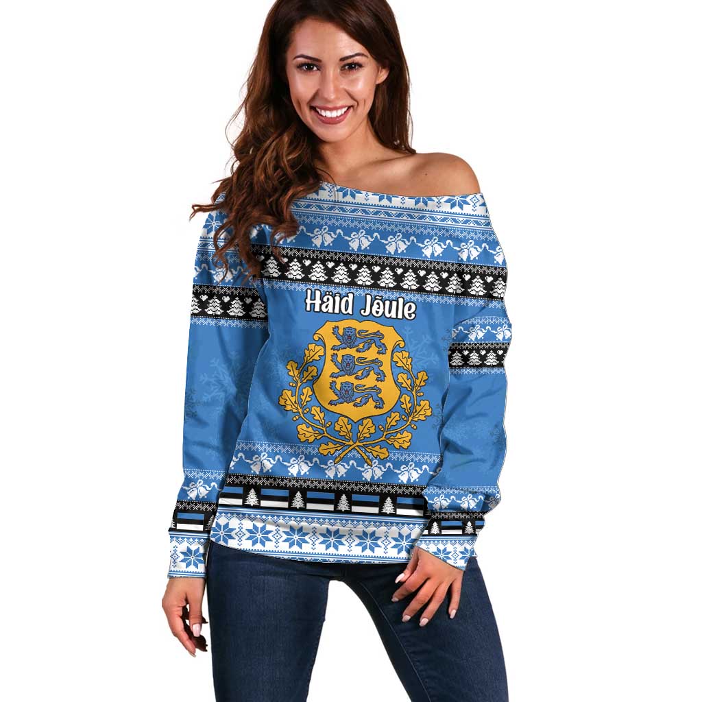 Estonia Christmas Off Shoulder Sweater Coat Of Arms Haid Joule - Wonder Print Shop