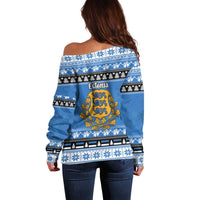 Estonia Christmas Off Shoulder Sweater Coat Of Arms Haid Joule - Wonder Print Shop