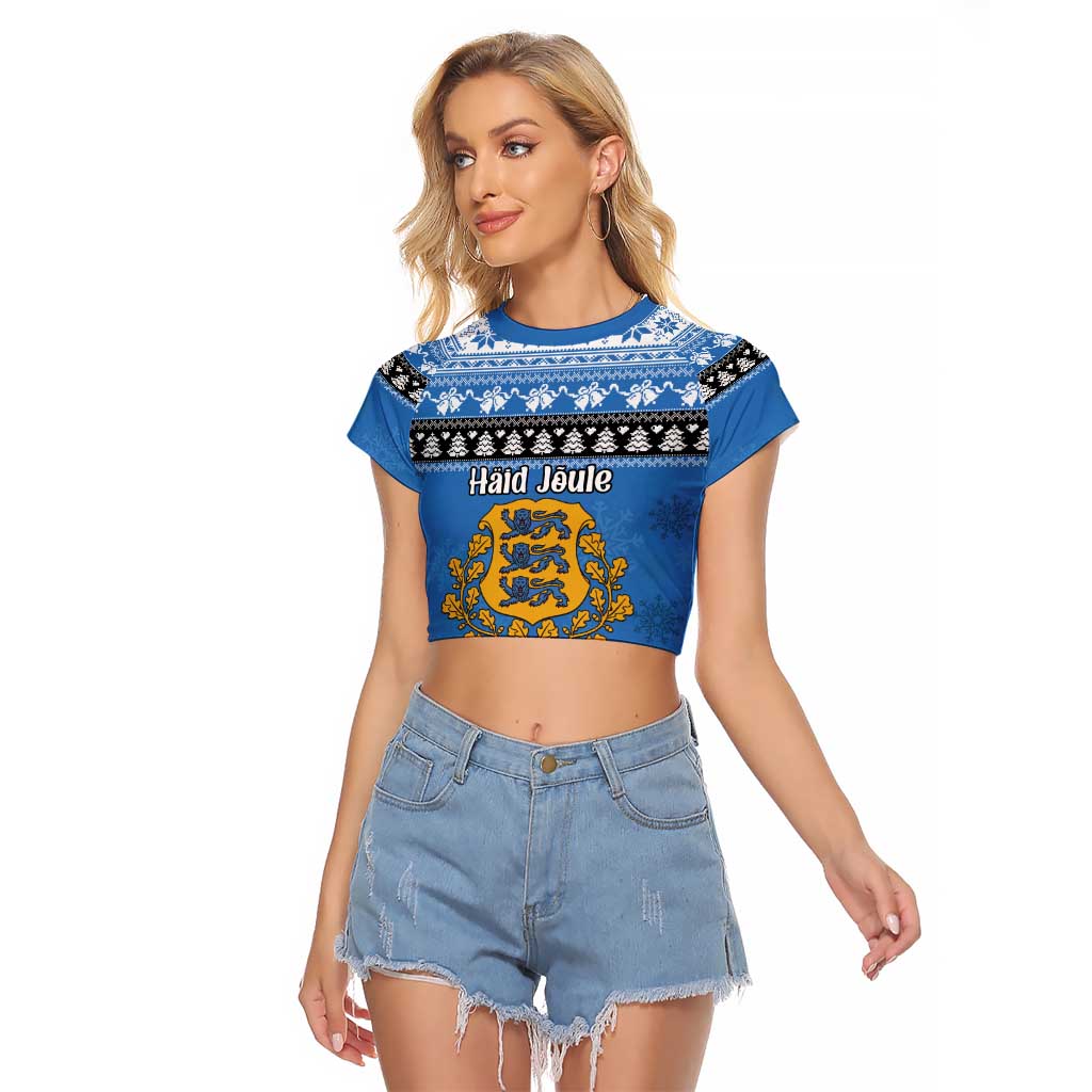 Estonia Christmas Raglan Cropped T Shirt Coat Of Arms Haid Joule - Wonder Print Shop