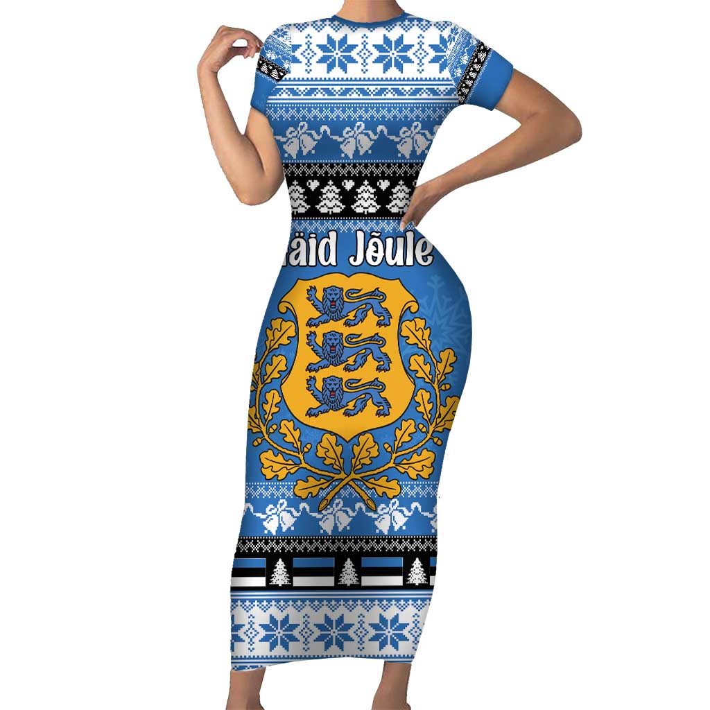 Estonia Christmas Short Sleeve Bodycon Dress Coat Of Arms Haid Joule - Wonder Print Shop
