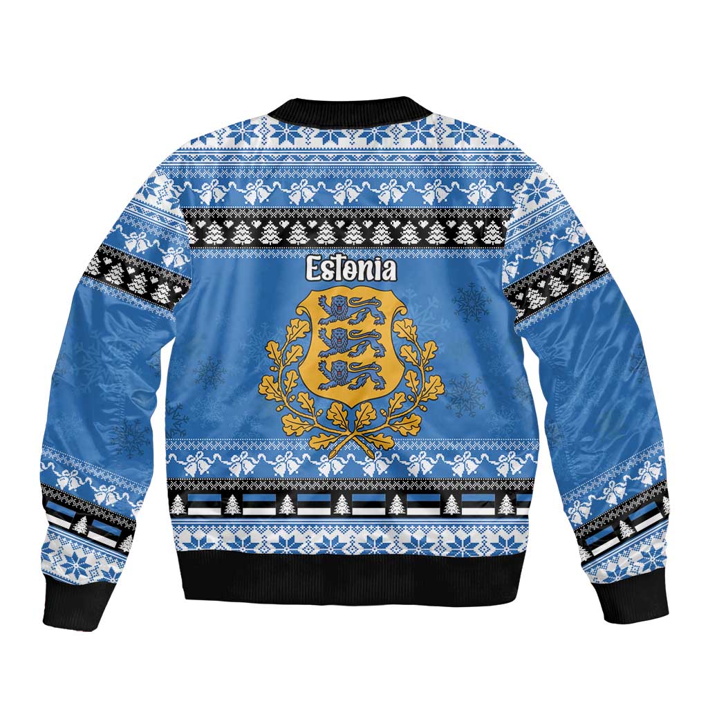 Estonia Christmas Sleeve Zip Bomber Jacket Coat Of Arms Haid Joule - Wonder Print Shop