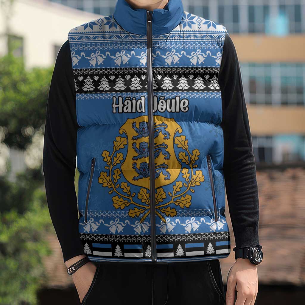 Estonia Christmas Sleeveless Puffer Jacket Coat Of Arms Haid Joule - Wonder Print Shop