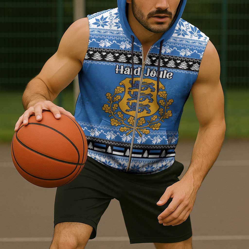 Estonia Christmas Sleeveless Zip Hoodie Coat Of Arms Haid Joule - Wonder Print Shop