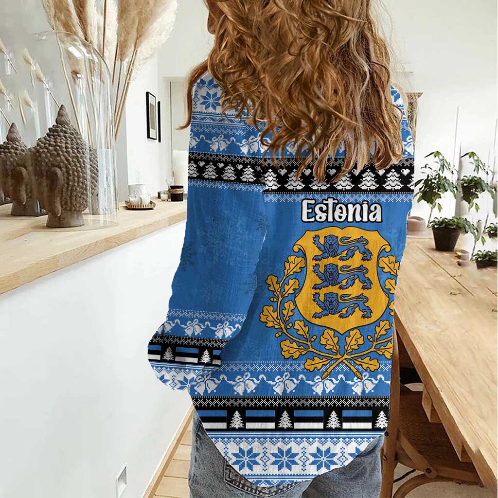 Estonia Christmas Women Casual Shirt Coat Of Arms Haid Joule - Wonder Print Shop