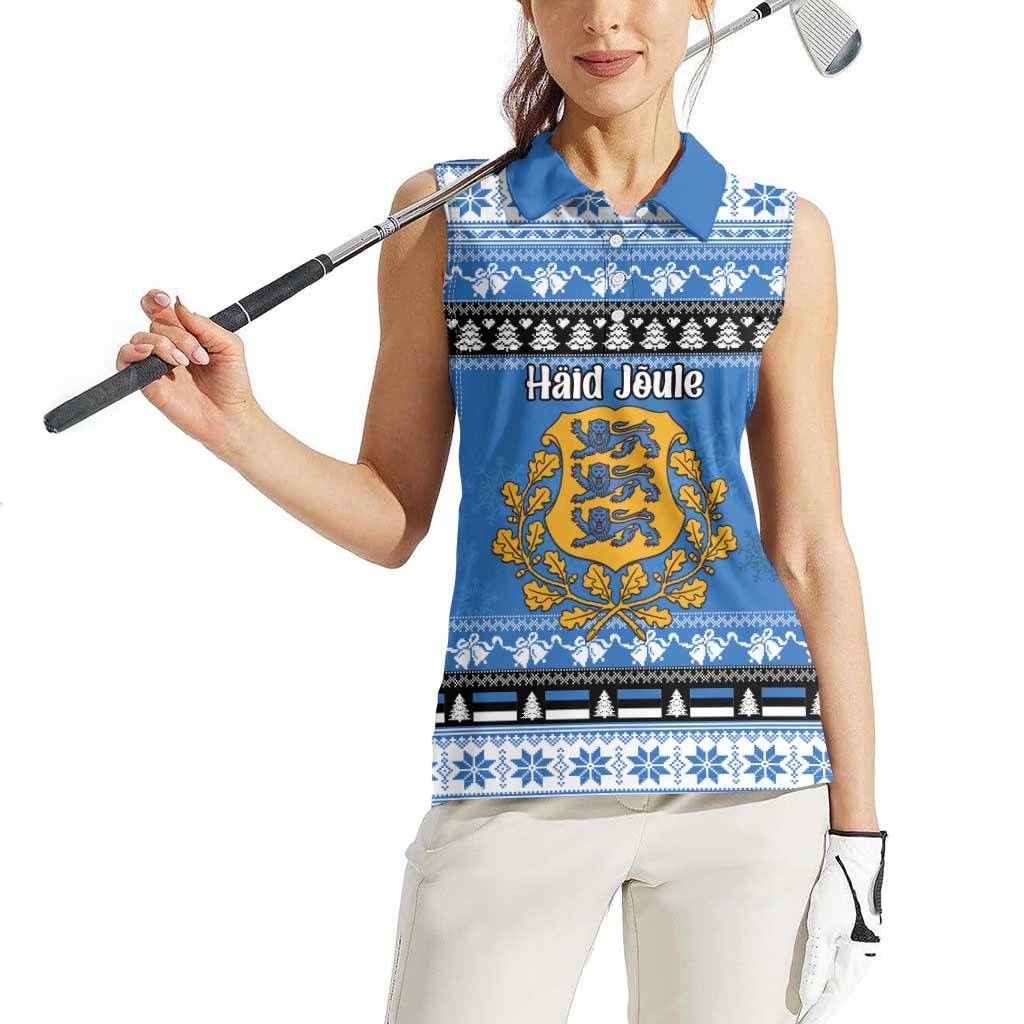Estonia Christmas Women Sleeveless Polo Shirt Coat Of Arms Haid Joule - Wonder Print Shop