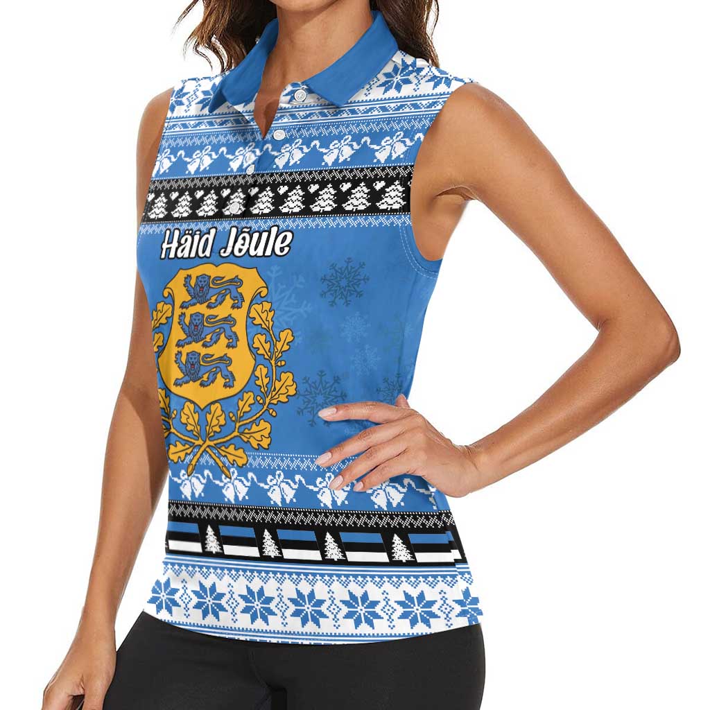 Estonia Christmas Women Sleeveless Polo Shirt Coat Of Arms Haid Joule - Wonder Print Shop