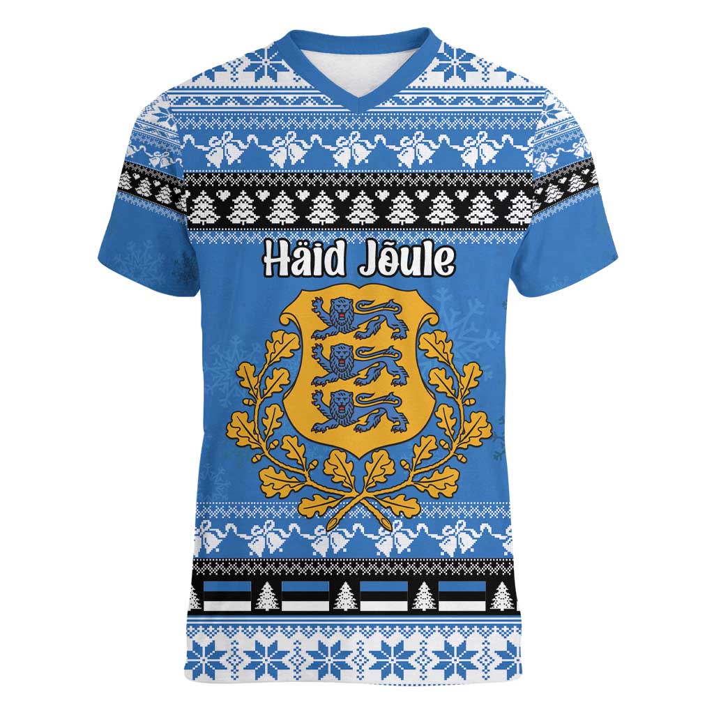 Estonia Christmas Women V-Neck T-Shirt Coat Of Arms Haid Joule - Wonder Print Shop