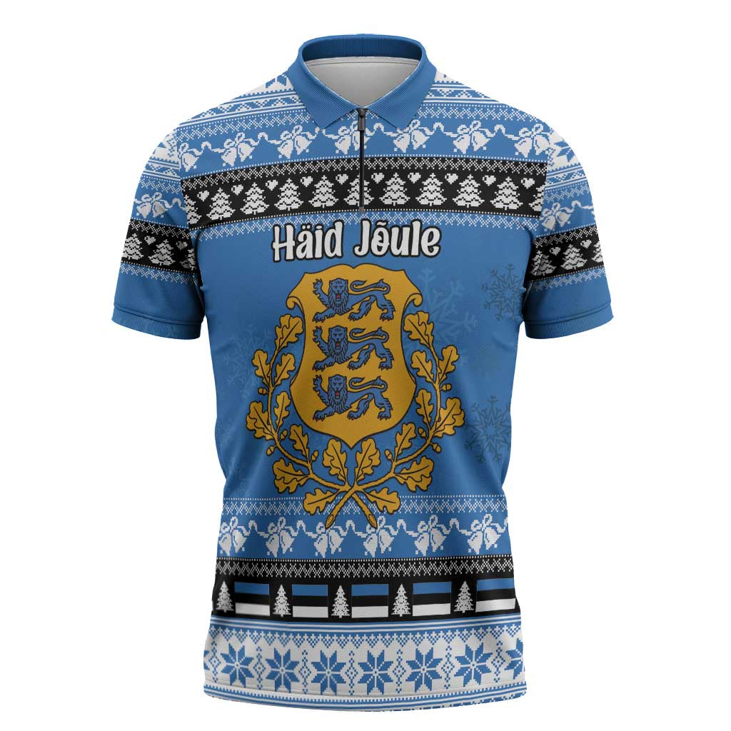 Estonia Christmas Zipper Polo Shirt Coat Of Arms Haid Joule - Wonder Print Shop