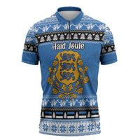 Estonia Christmas Zipper Polo Shirt Coat Of Arms Haid Joule - Wonder Print Shop