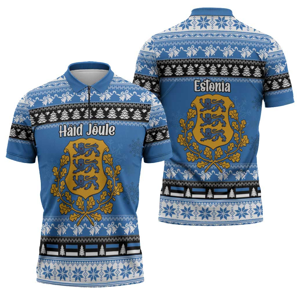 Estonia Christmas Zipper Polo Shirt Coat Of Arms Haid Joule - Wonder Print Shop