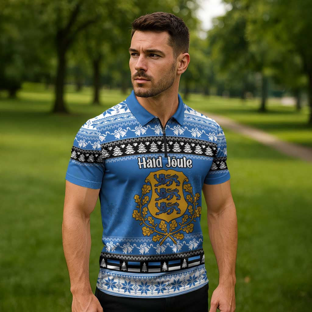 Estonia Christmas Zipper Polo Shirt Coat Of Arms Haid Joule - Wonder Print Shop
