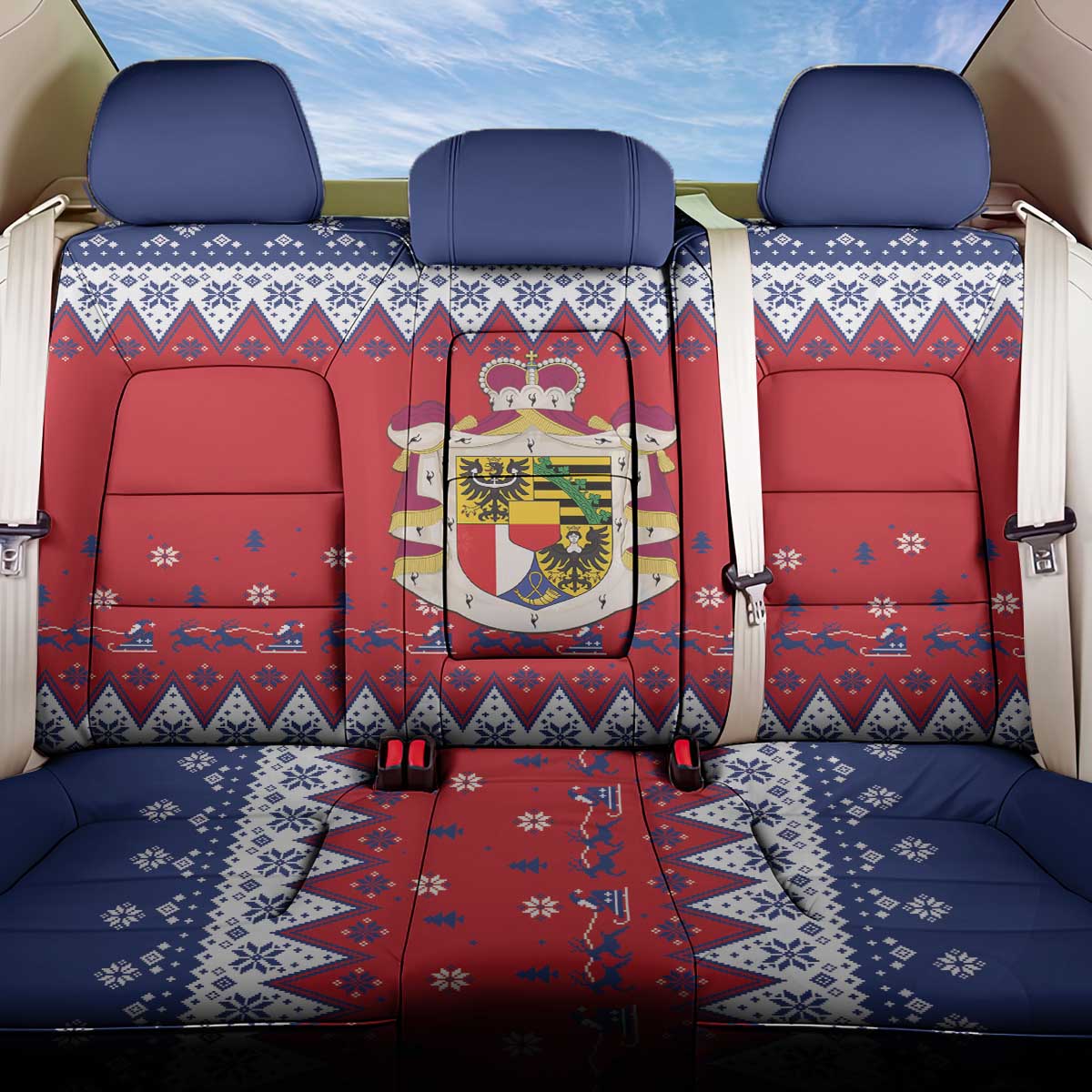 Liechtenstein Christmas Back Car Seat Cover Coat Of Arms Frohe Weihnachten - Wonder Print Shop