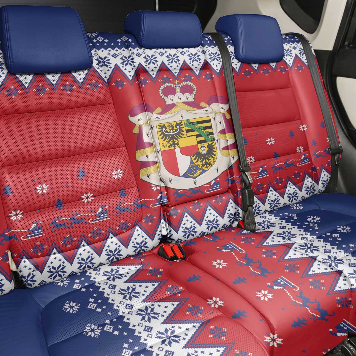 Liechtenstein Christmas Back Car Seat Cover Coat Of Arms Frohe Weihnachten - Wonder Print Shop