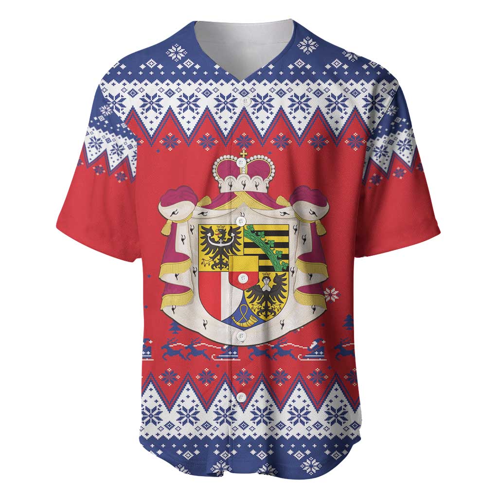 Liechtenstein Christmas Baseball Jersey Coat Of Arms Frohe Weihnachten - Wonder Print Shop