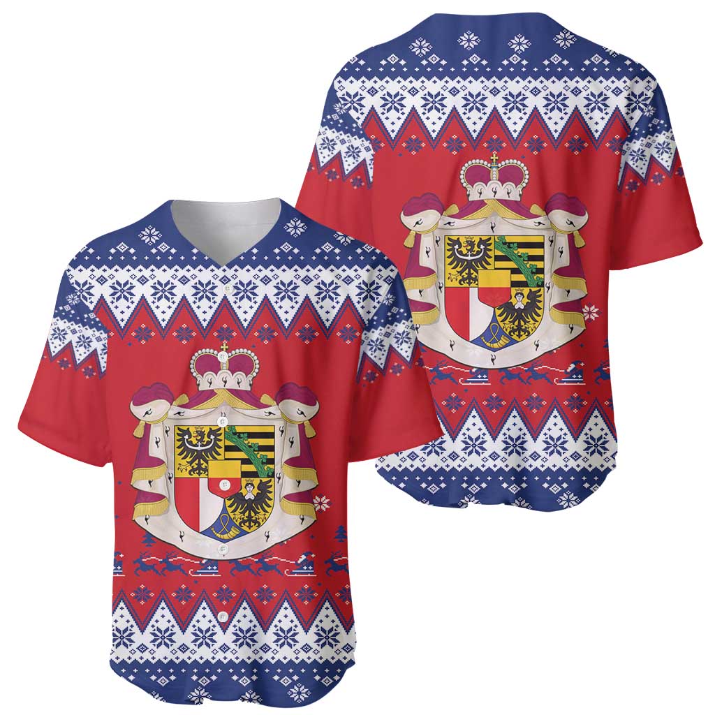 Liechtenstein Christmas Baseball Jersey Coat Of Arms Frohe Weihnachten - Wonder Print Shop