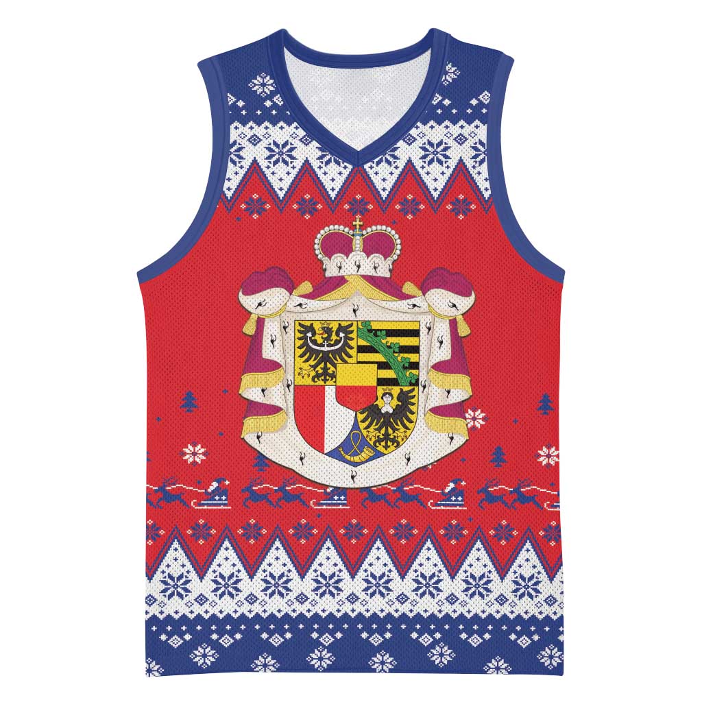 Liechtenstein Christmas Basketball Jersey Coat Of Arms Frohe Weihnachten - Wonder Print Shop