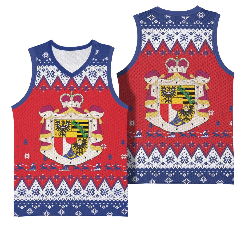 Liechtenstein Christmas Basketball Jersey Coat Of Arms Frohe Weihnachten - Wonder Print Shop