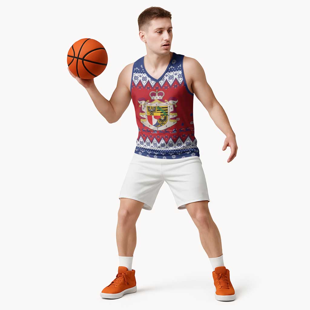 Liechtenstein Christmas Basketball Jersey Coat Of Arms Frohe Weihnachten - Wonder Print Shop