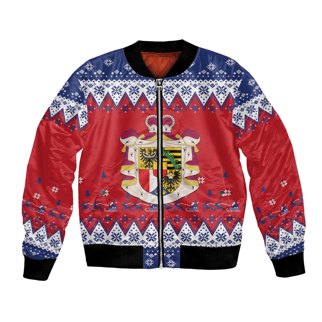 Liechtenstein Christmas Bomber Jacket Coat Of Arms Frohe Weihnachten - Wonder Print Shop