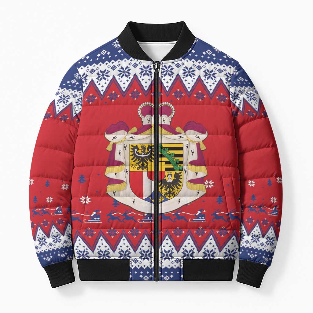 Liechtenstein Christmas Bomber Puffer Jacket Coat Of Arms Frohe Weihnachten - Wonder Print Shop
