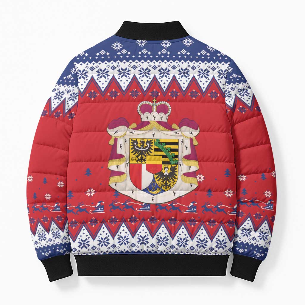 Liechtenstein Christmas Bomber Puffer Jacket Coat Of Arms Frohe Weihnachten - Wonder Print Shop