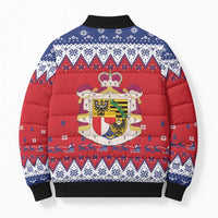 Liechtenstein Christmas Bomber Puffer Jacket Coat Of Arms Frohe Weihnachten - Wonder Print Shop
