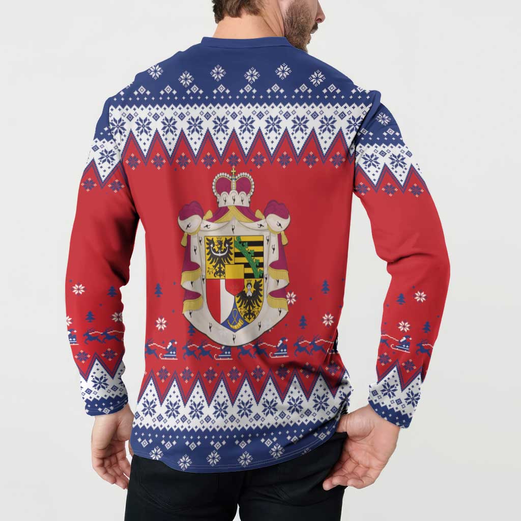 Liechtenstein Christmas Button Sweatshirt Coat Of Arms Frohe Weihnachten - Wonder Print Shop