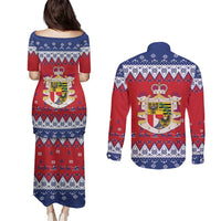 Liechtenstein Christmas Couples Matching Puletasi and Long Sleeve Button Shirt Coat Of Arms Frohe Weihnachten - Wonder Print Shop