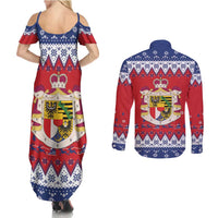 Liechtenstein Christmas Couples Matching Summer Maxi Dress and Long Sleeve Button Shirt Coat Of Arms Frohe Weihnachten - Wonder Print Shop