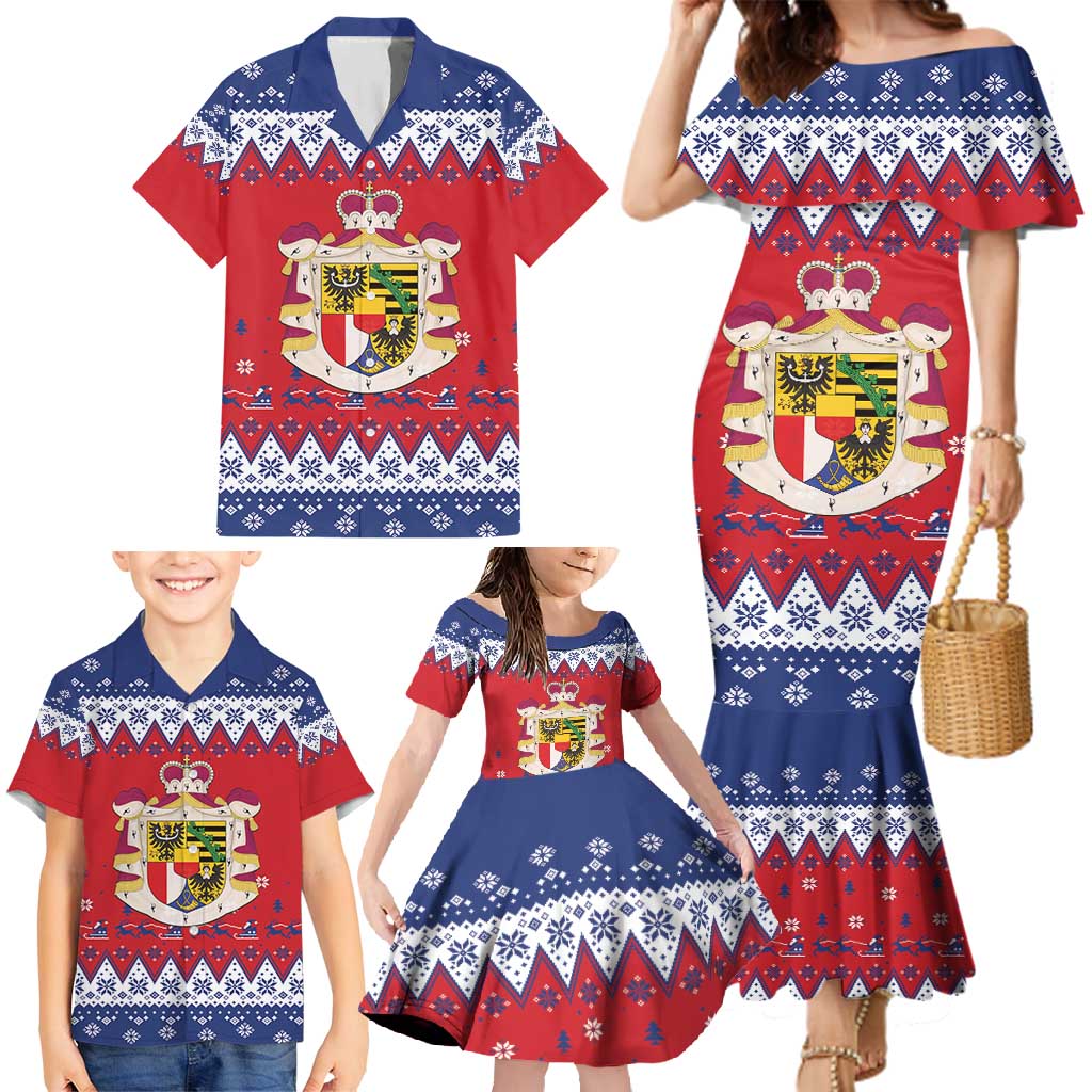 Liechtenstein Christmas Family Matching Mermaid Dress and Hawaiian Shirt Coat Of Arms Frohe Weihnachten - Wonder Print Shop