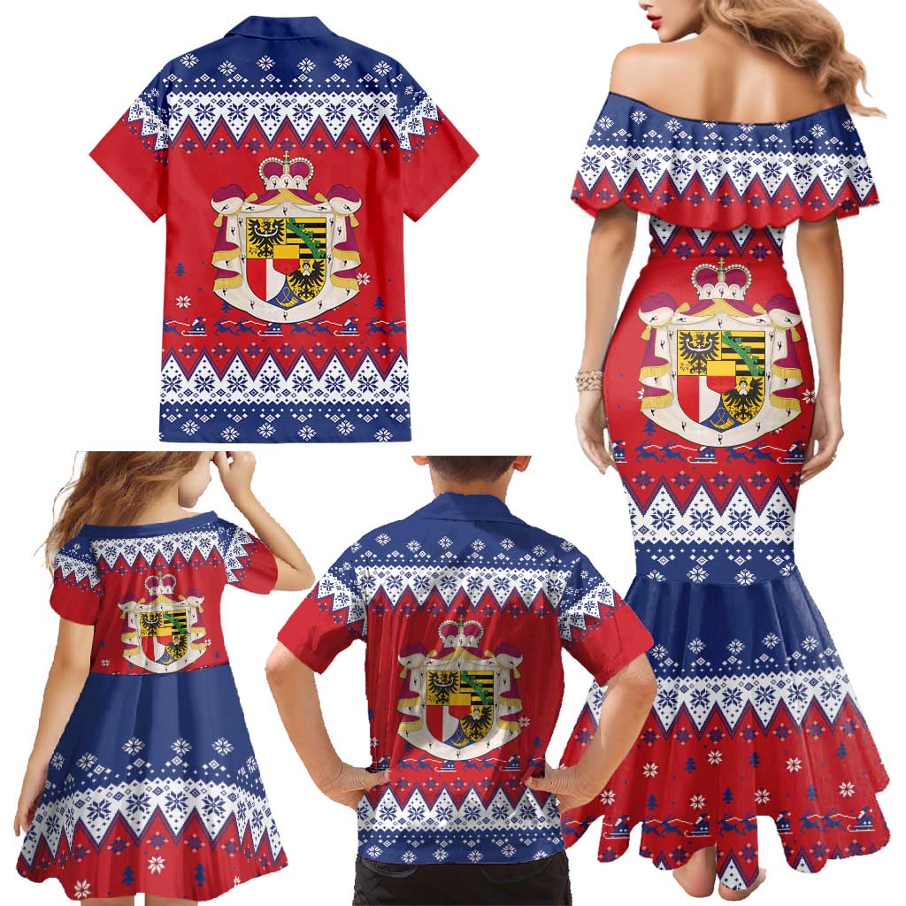 Liechtenstein Christmas Family Matching Mermaid Dress and Hawaiian Shirt Coat Of Arms Frohe Weihnachten - Wonder Print Shop