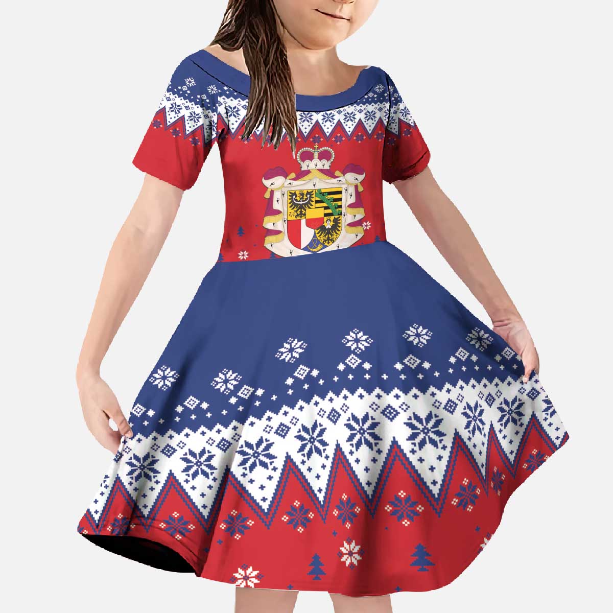 Liechtenstein Christmas Family Matching Off The Shoulder Long Sleeve Dress and Hawaiian Shirt Coat Of Arms Frohe Weihnachten - Wonder Print Shop