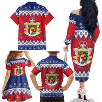 Liechtenstein Christmas Family Matching Off The Shoulder Long Sleeve Dress and Hawaiian Shirt Coat Of Arms Frohe Weihnachten - Wonder Print Shop