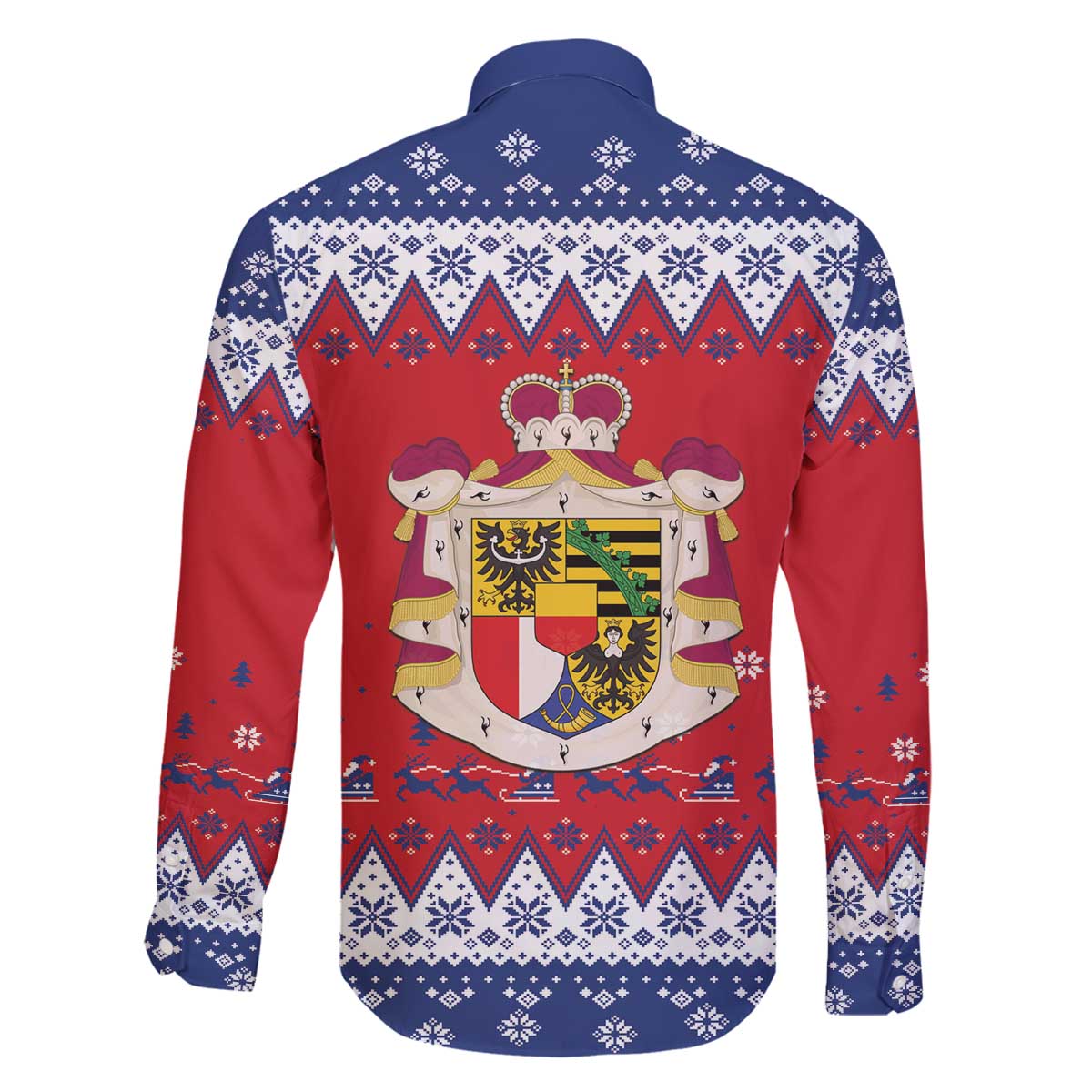 Liechtenstein Christmas Family Matching Off The Shoulder Long Sleeve Dress and Hawaiian Shirt Coat Of Arms Frohe Weihnachten - Wonder Print Shop