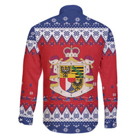 Liechtenstein Christmas Family Matching Off The Shoulder Long Sleeve Dress and Hawaiian Shirt Coat Of Arms Frohe Weihnachten - Wonder Print Shop