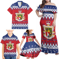 Liechtenstein Christmas Family Matching Off Shoulder Maxi Dress and Hawaiian Shirt Coat Of Arms Frohe Weihnachten - Wonder Print Shop