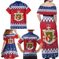 Liechtenstein Christmas Family Matching Off Shoulder Maxi Dress and Hawaiian Shirt Coat Of Arms Frohe Weihnachten - Wonder Print Shop