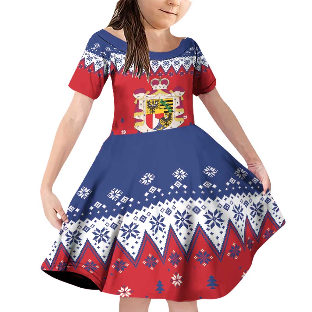 Liechtenstein Christmas Family Matching Off Shoulder Short Dress and Hawaiian Shirt Coat Of Arms Frohe Weihnachten - Wonder Print Shop